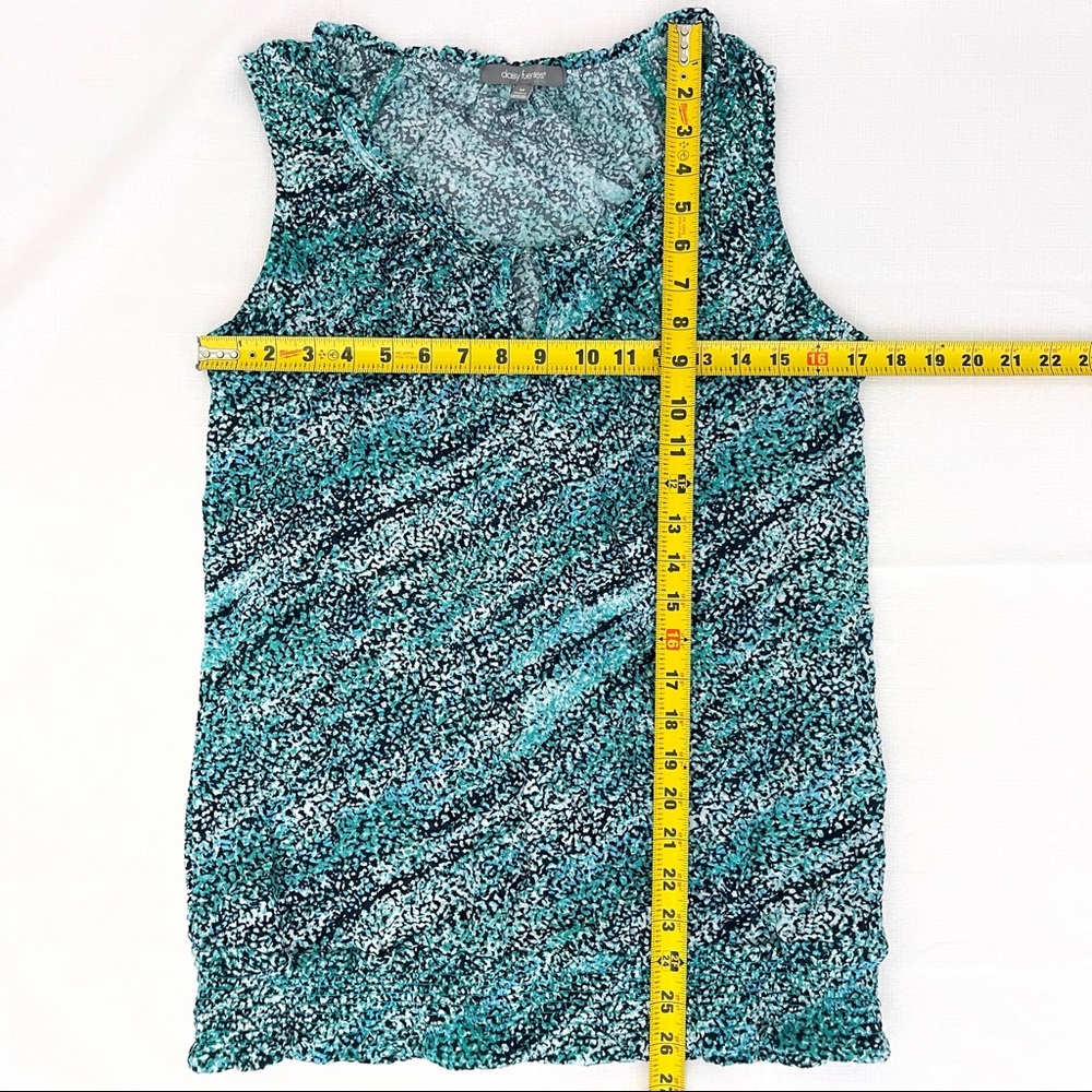 DAISY FUENTES top keyhole front blouse sleeveless blue green speckled top M - Picture 4 of 9